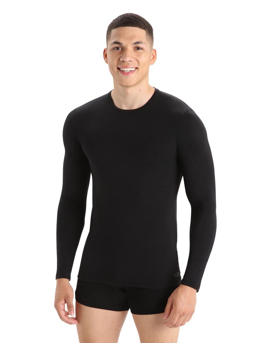 Bielizny Icebreaker Merino Anatomica Long Sleeve Crewe T-Shirt Męskie Czarne | PL 1655NWYB